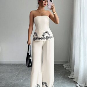 Set elegante de pantalón y blusa estilo corsét