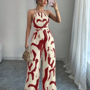 Enterizo de cuello halter y cintura ajustada