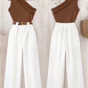 Set elegante de pantalón y top asimétrico