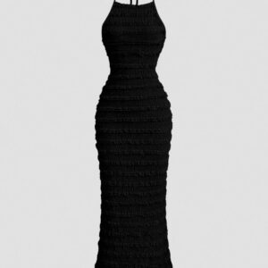Vestido largo, ajustado y fruncido