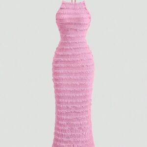 Vestido largo, ajustado y fruncido