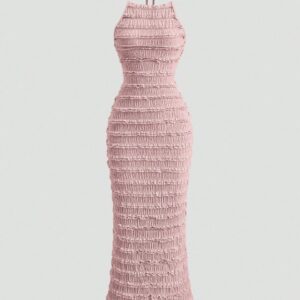 Vestido largo, ajustado y fruncido