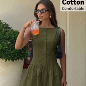 Vestido corto de algodón con botones